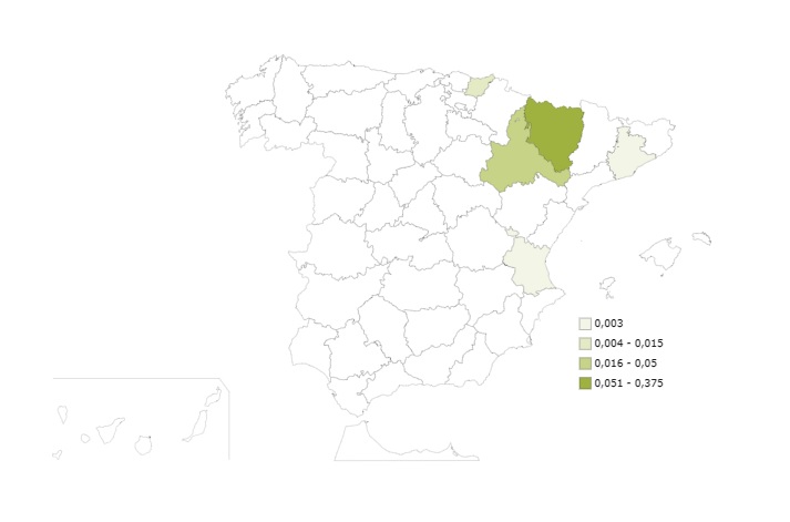 Distribución del apellido Alagón.