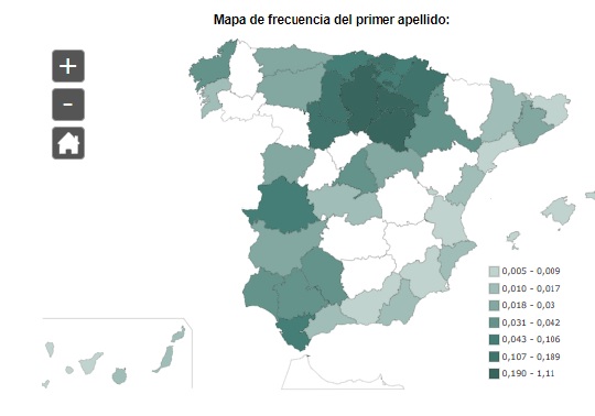 Mapa de distribución de "Cabezón" como primer apellido.