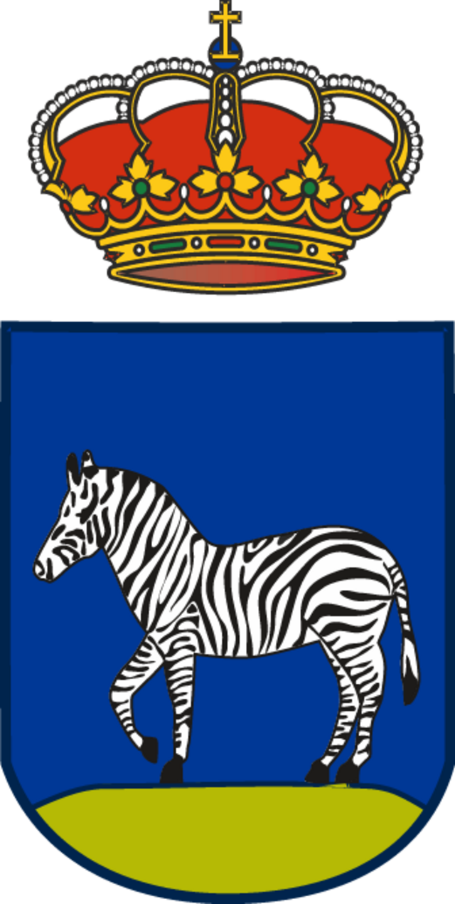 Configuración del escudo del ayuntamiento de Cebreros acorde a la ordenanza reguladora de símbolos del municipio. Puede verse una cebra africana en el escudo, pero no es posible que el topónimo haga referencia a ese animal, sino, como se ha señalado, a los antiguos cebros o asnos salvajes. Fuente de la imagen: wikicommons.