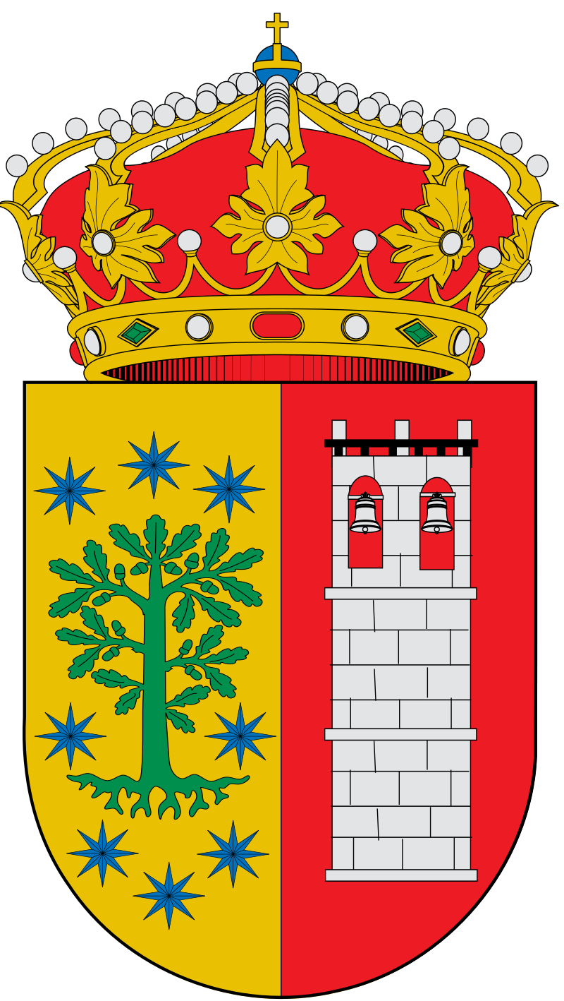 Escudo de Robledo de Chavela, con un roble, árbol frecuente en todos estos lugares. Fuente: Wikicommons.